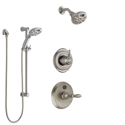 Delta Victorian Stainless Steel Finish Shower System with Temp2O Control, 3-Setting Diverter, Showerhead, and Hand Shower with Slidebar SS14001SS1