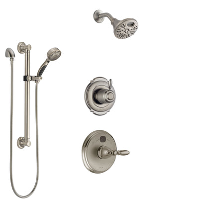 Delta Victorian Stainless Steel Finish Shower System with Temp2O Control, 3-Setting Diverter, Showerhead, and Hand Shower with Grab Bar SS14001SS2