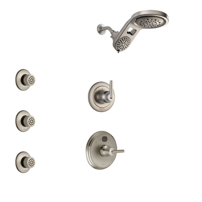 Delta Trinsic Stainless Steel Finish Shower System with Temp2O Control Handle, 3-Setting Diverter, Dual Showerhead, and 3 Body Sprays SS14002SS2
