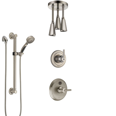 Delta Trinsic Stainless Steel Finish Shower System with Temp2O Control, Diverter, Ceiling Mount Showerhead, and Hand Shower with Grab Bar SS14002SS4