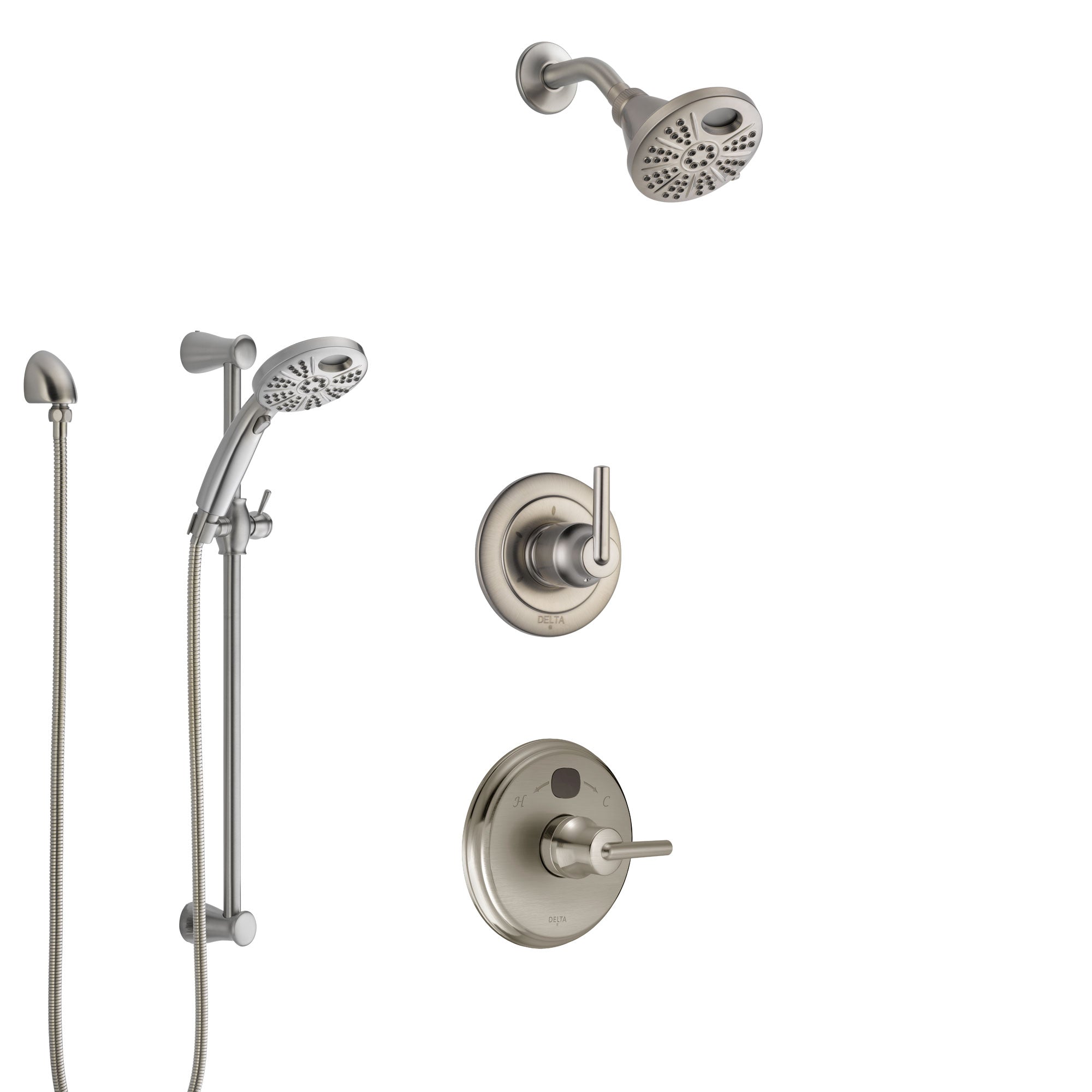 Delta Trinsic Stainless Steel Finish Shower System with Temp2O Control Handle, 3-Setting Diverter, Showerhead, and Hand Shower w/ Slidebar SS14002SS6