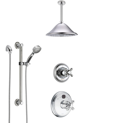 Delta Cassidy Chrome Finish Shower System with Temp2O Control, 3-Setting Diverter, Ceiling Mount Showerhead, and Hand Shower with Grab Bar SS140032