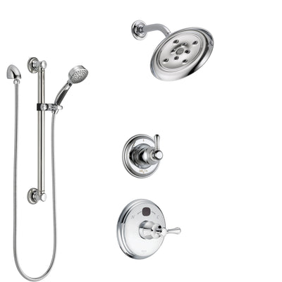Delta Cassidy Chrome Finish Shower System with Temp2O Control Handle, 3-Setting Diverter, Showerhead, and Hand Shower with Grab Bar SS1400410