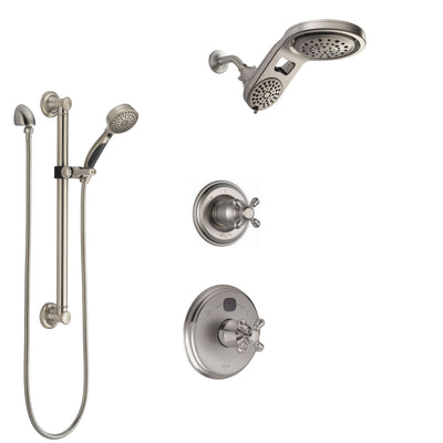Delta Cassidy Stainless Steel Finish Shower System with Temp2O Control, 3-Setting Diverter, Dual Showerhead, and Hand Shower with Grab Bar SS14004SS4