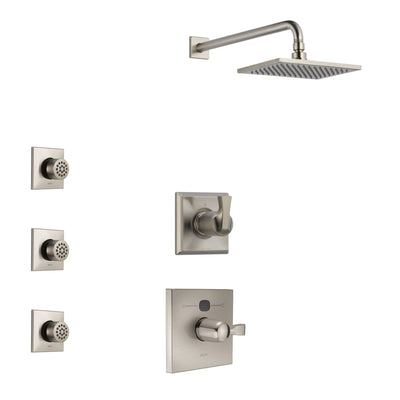 Delta Dryden Stainless Steel Finish Shower System with Temp2O Control Handle, 3-Setting Diverter, Showerhead, and 3 Body Sprays SS14011SS10