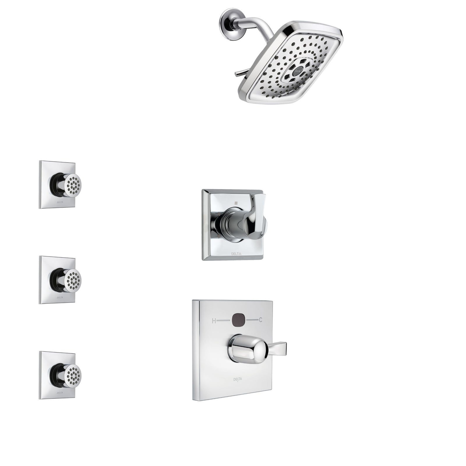 Delta Dryden Chrome Finish Shower System with Temp2O Control Handle, 3-Setting Diverter, Showerhead, and 3 Body Sprays SS1401210