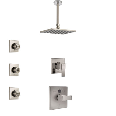 Delta Ara Stainless Steel Finish Shower System with Temp2O Control Handle, 3-Setting Diverter, Ceiling Mount Showerhead, and 3 Body Sprays SS14012SS8