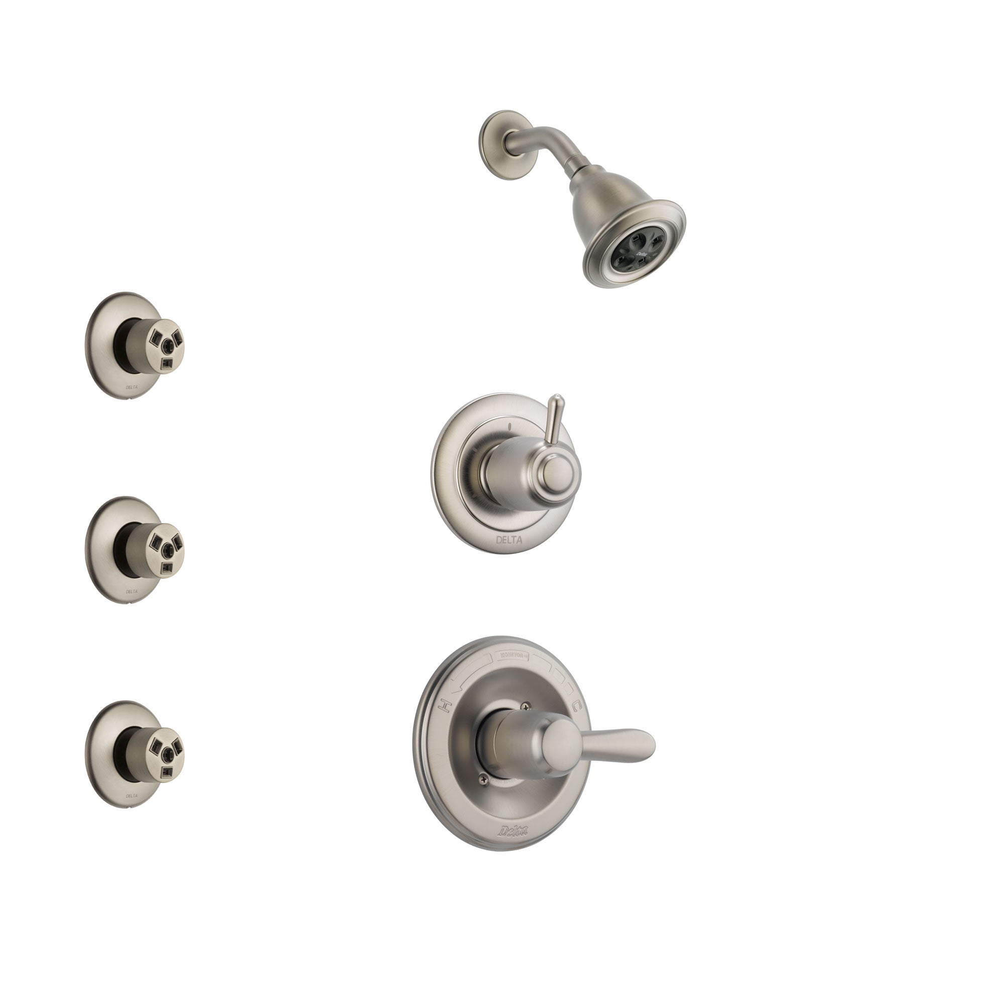 Delta Lahara Stainless Steel Finish Shower System with Control Handle, 3-Setting Diverter, Showerhead, and 3 Body Sprays SS142381SS1