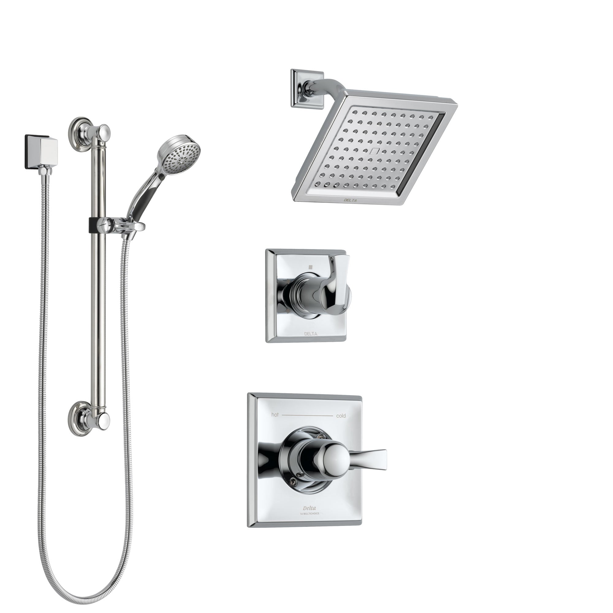 Delta Dryden Chrome Finish Shower System with Control Handle, 3-Setting Diverter, Showerhead, and Hand Shower with Grab Bar SS1425114