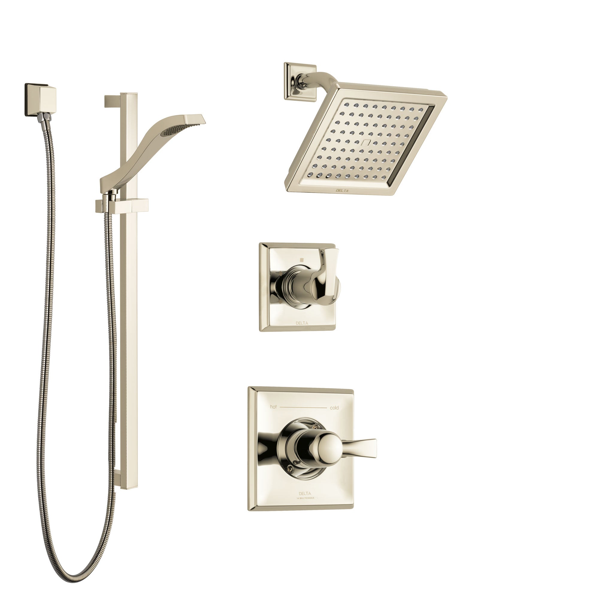 Delta Dryden Polished Nickel Finish Shower System with Control Handle, 3-Setting Diverter, Showerhead, and Hand Shower with Slidebar SS142511PN2