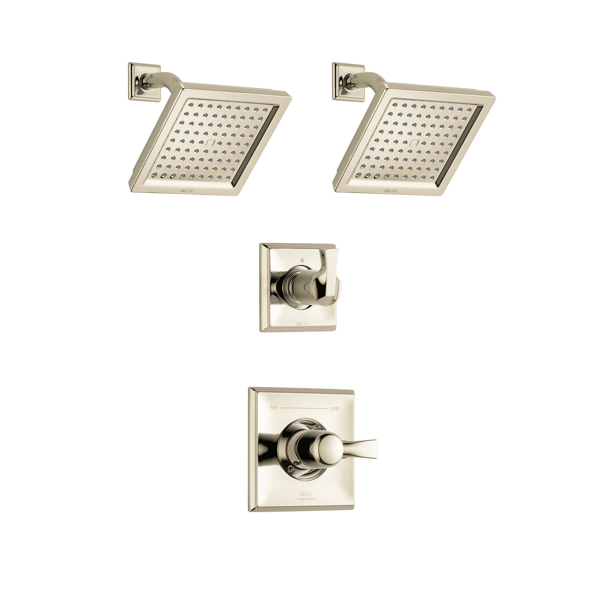 Delta Dryden Polished Nickel Finish Shower System with Control Handle, 3-Setting Diverter, 2 Showerheads SS142511PN5