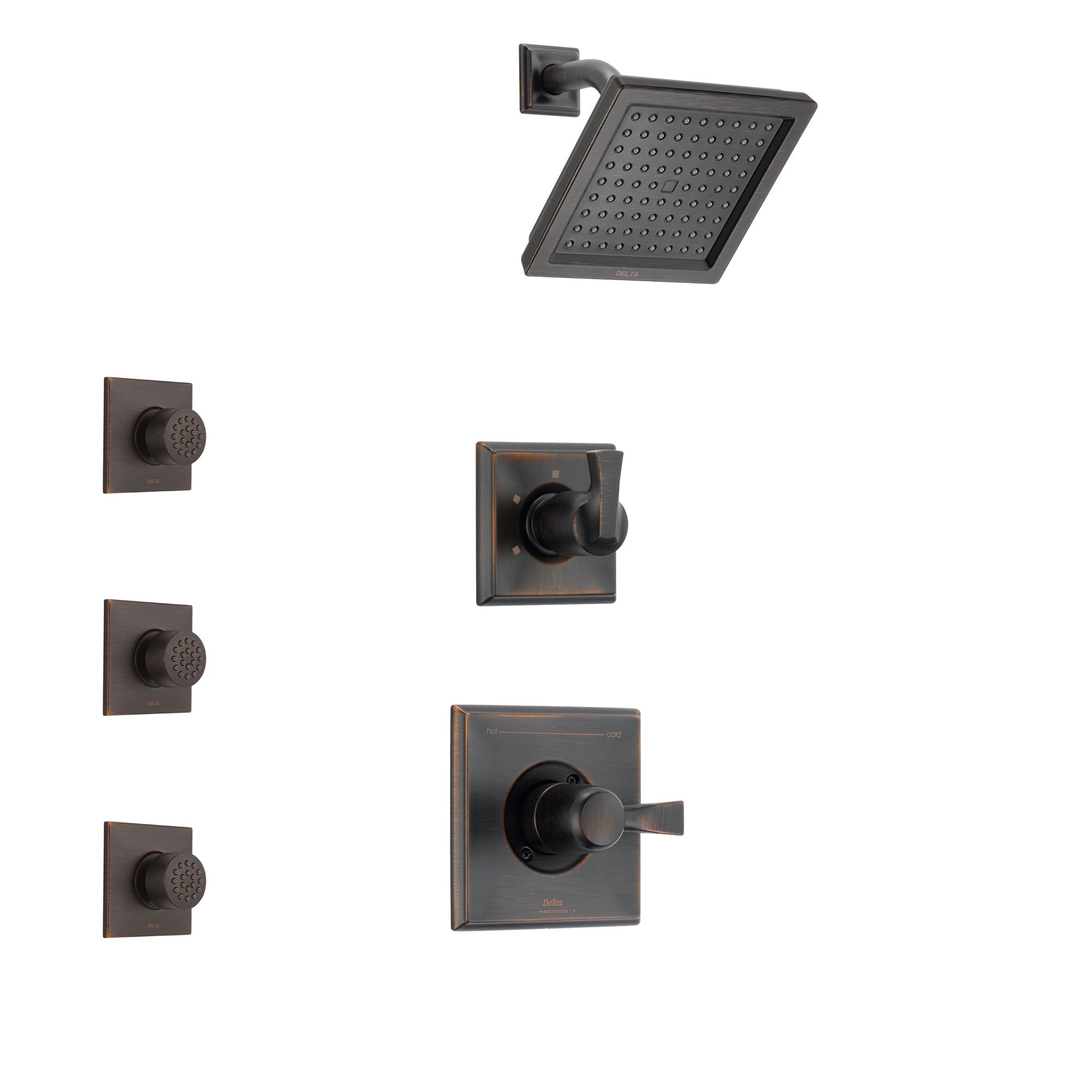 Delta Dryden Venetian Bronze Finish Shower System with Control Handle, 3-Setting Diverter, Showerhead, and 3 Body Sprays SS142511RB2