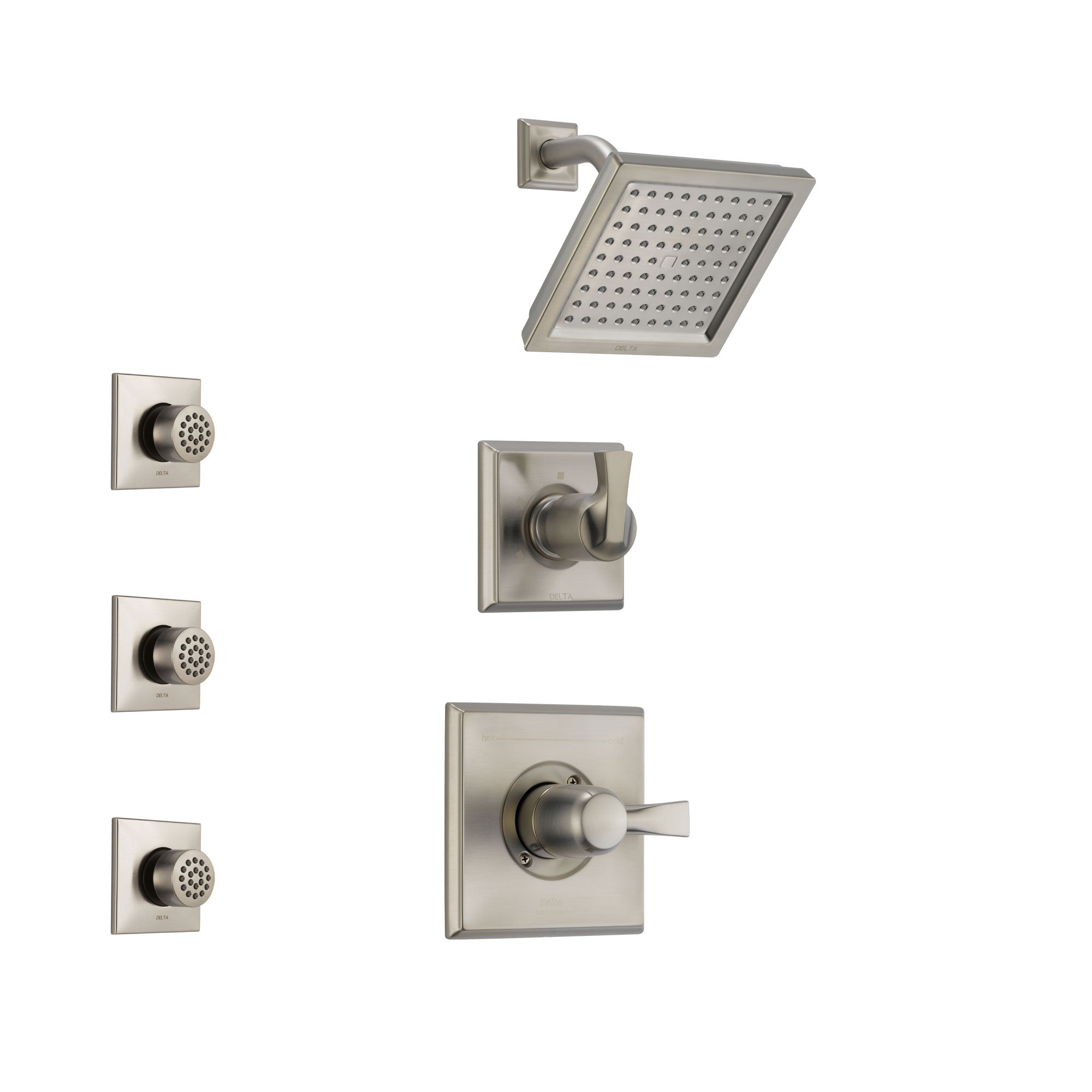 Delta Dryden Stainless Steel Finish Shower System with Control Handle, 3-Setting Diverter, Showerhead, and 3 Body Sprays SS142511SS1