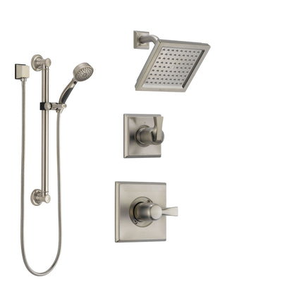 Delta Dryden Stainless Steel Finish Shower System with Control Handle, 3-Setting Diverter, Showerhead, and Hand Shower with Grab Bar SS142511SS3