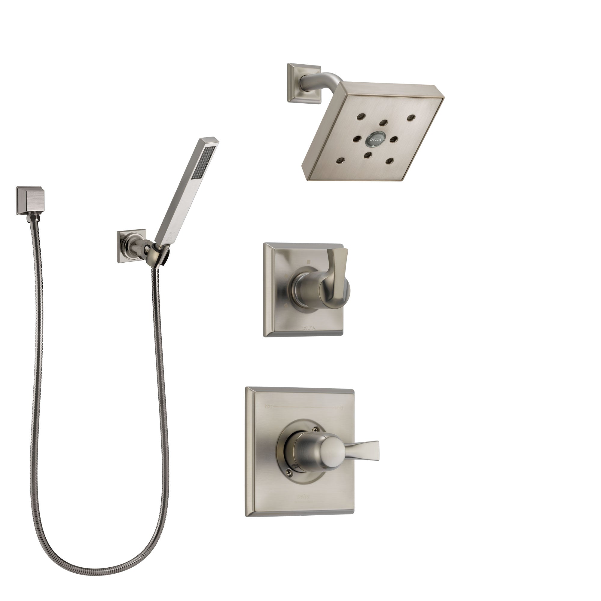 Delta Dryden Stainless Steel Finish Shower System with Control Handle, 3-Setting Diverter, Showerhead, and Hand Shower with Wall Bracket SS142512SS4