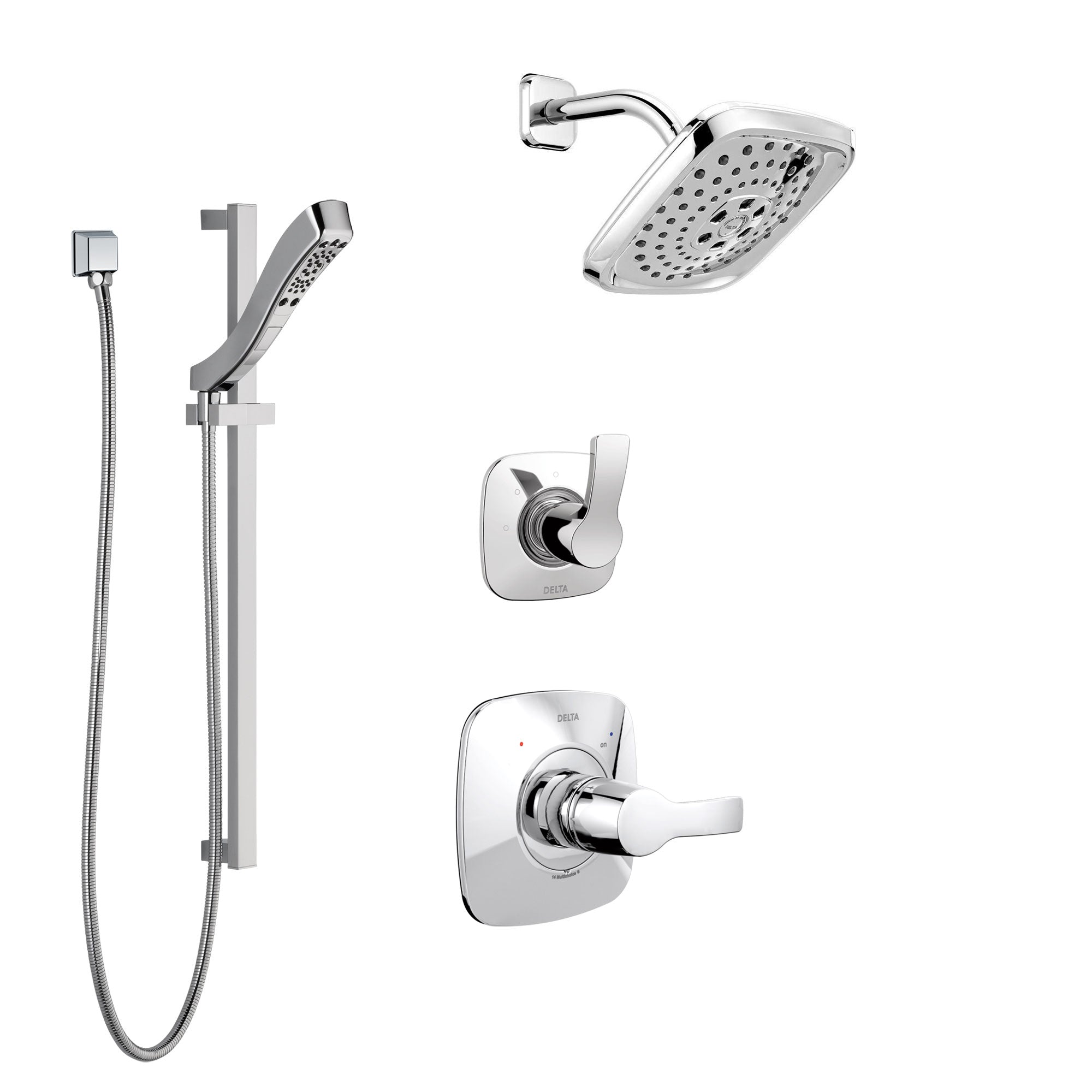 Delta Tesla Chrome Finish Shower System with Control Handle, 3-Setting Diverter, Showerhead, and Hand Shower with Slidebar SS142524