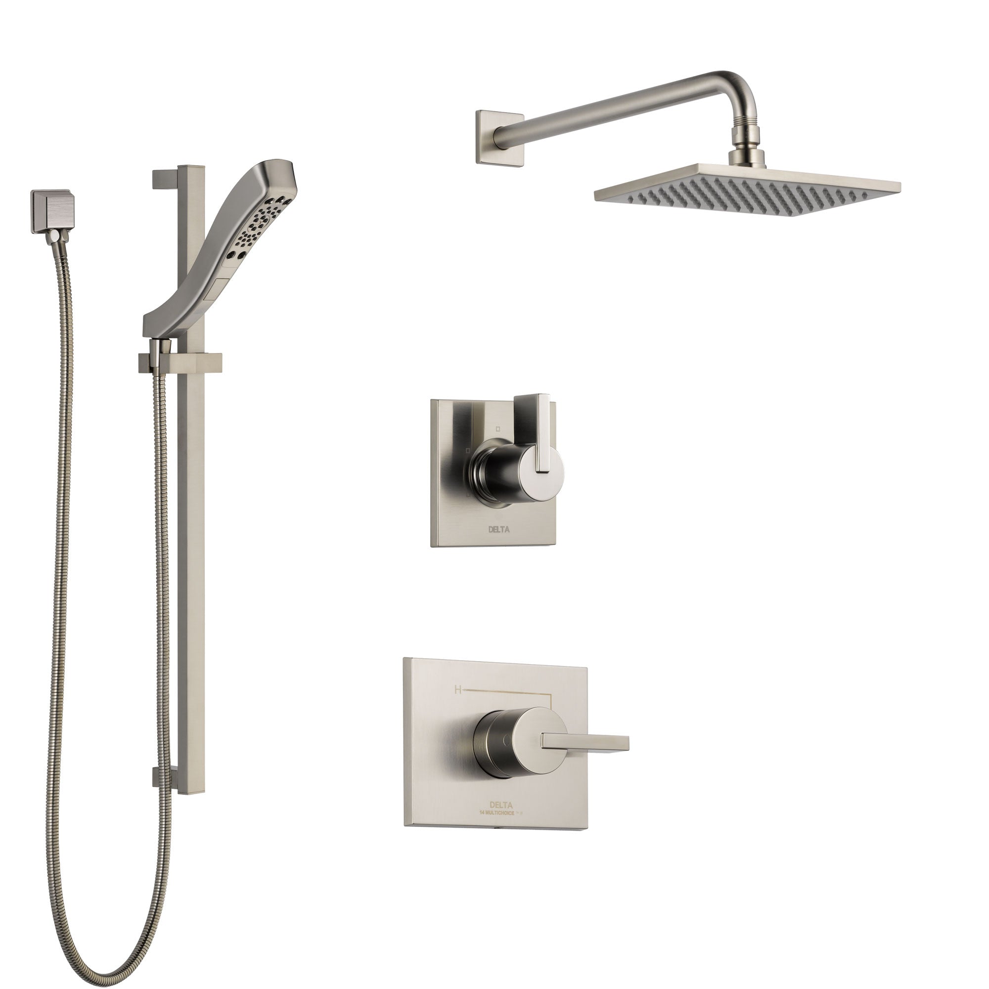 Delta Vero Stainless Steel Finish Shower System with Control Handle, 3-Setting Diverter, Showerhead, and Hand Shower with Slidebar SS142531SS5
