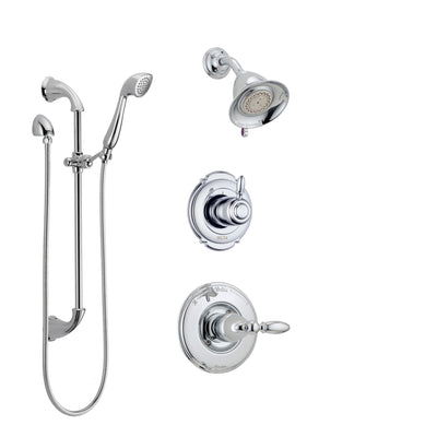 Delta Victorian Chrome Finish Shower System with Control Handle, 3-Setting Diverter, Showerhead, and Hand Shower with Slidebar SS142554