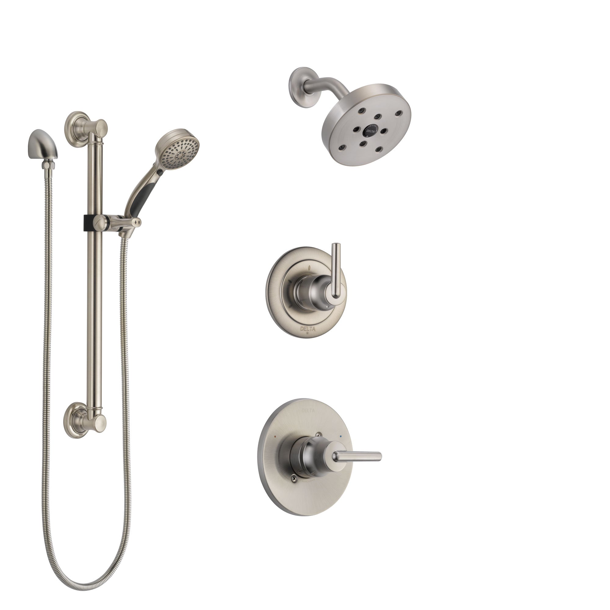 Delta Trinsic Stainless Steel Finish Shower System with Control Handle, 3-Setting Diverter, Showerhead, and Hand Shower with Grab Bar SS142591SS3