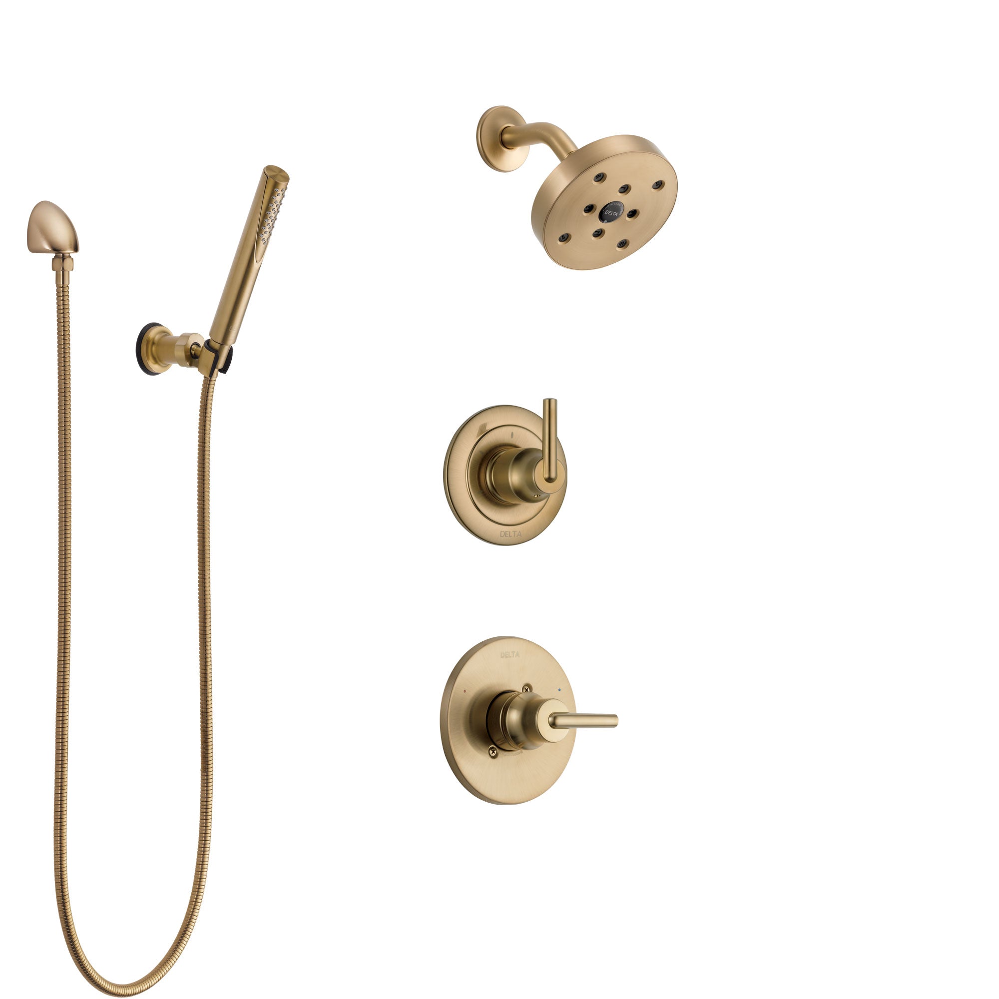 Delta Trinsic Champagne Bronze Finish Shower System with Control Handle, 3-Setting Diverter, Showerhead, and Hand Shower with Wall Bracket SS14259CZ3