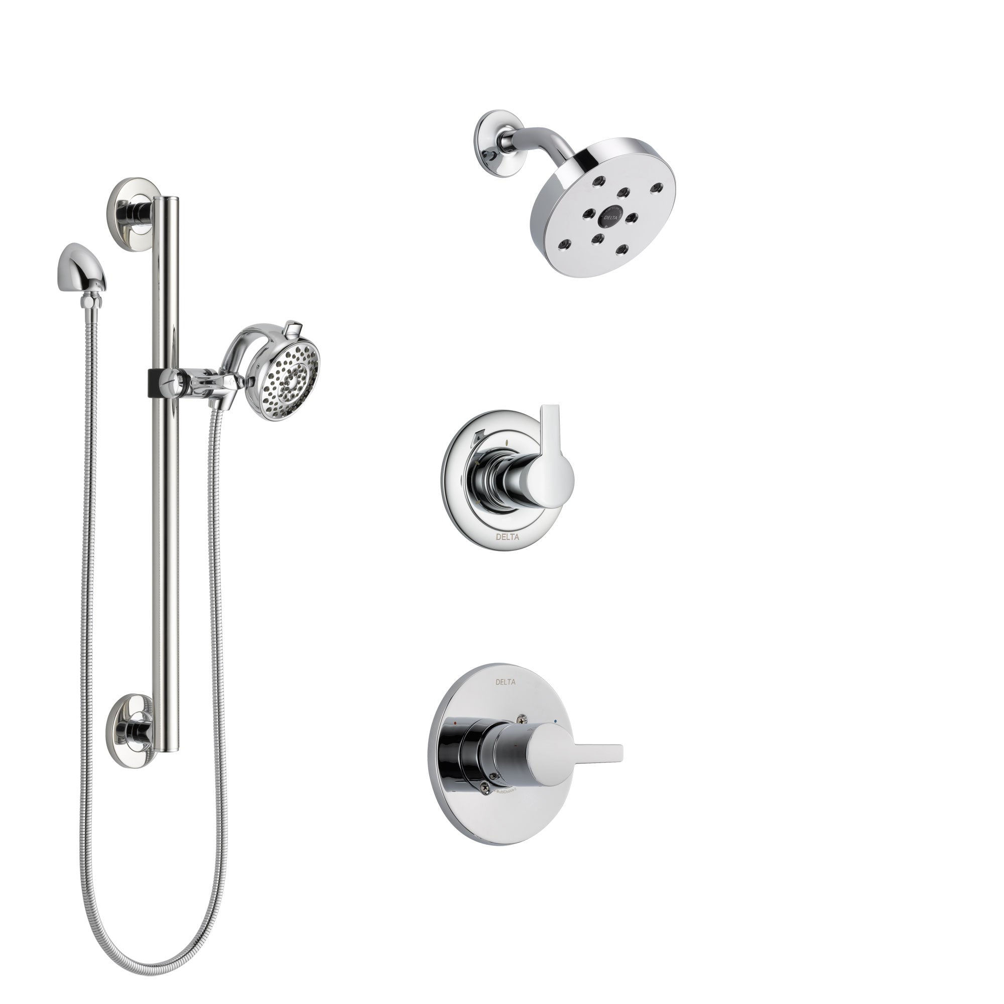Delta Compel Chrome Finish Shower System with Control Handle, 3-Setting Diverter, Showerhead, and Hand Shower with Grab Bar SS1426115
