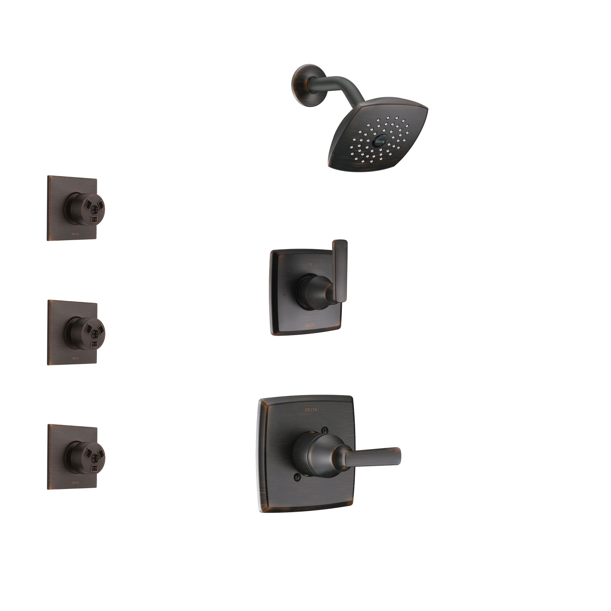 Delta Ashlyn Venetian Bronze Finish Shower System with Control Handle, 3-Setting Diverter, Showerhead, and 3 Body Sprays SS142641RB1