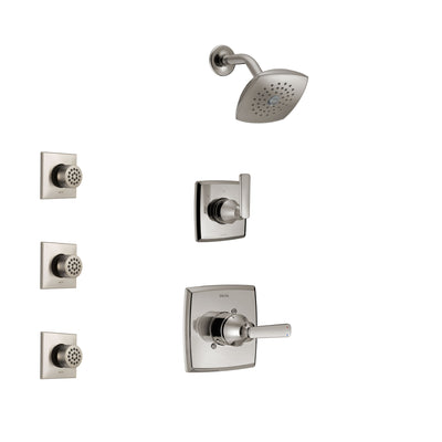 Delta Ashlyn Stainless Steel Finish Shower System with Control Handle, 3-Setting Diverter, Showerhead, and 3 Body Sprays SS142641SS2