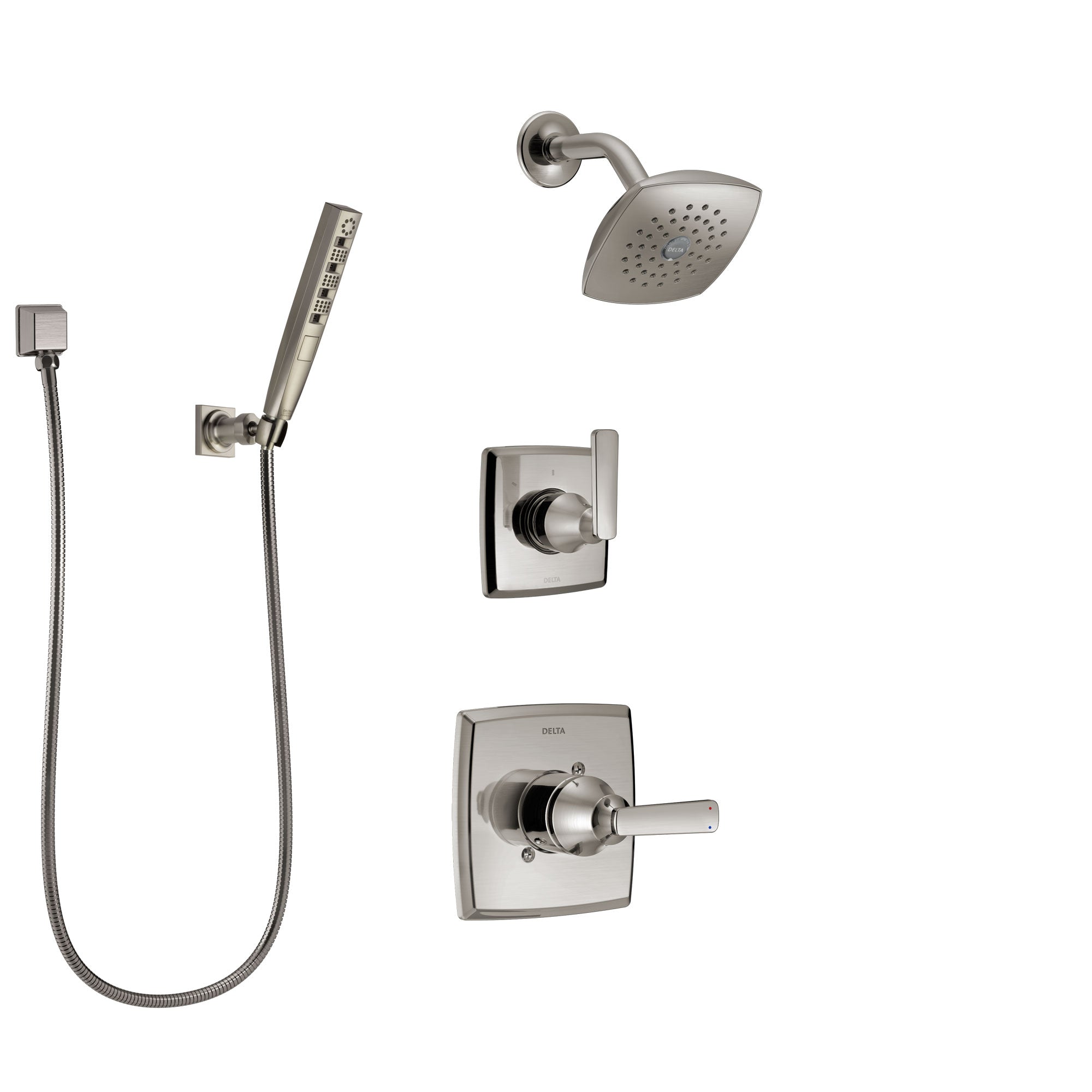 Delta Ashlyn Stainless Steel Finish Shower System with Control Handle, 3-Setting Diverter, Showerhead, and Hand Shower with Wall Bracket SS142641SS4