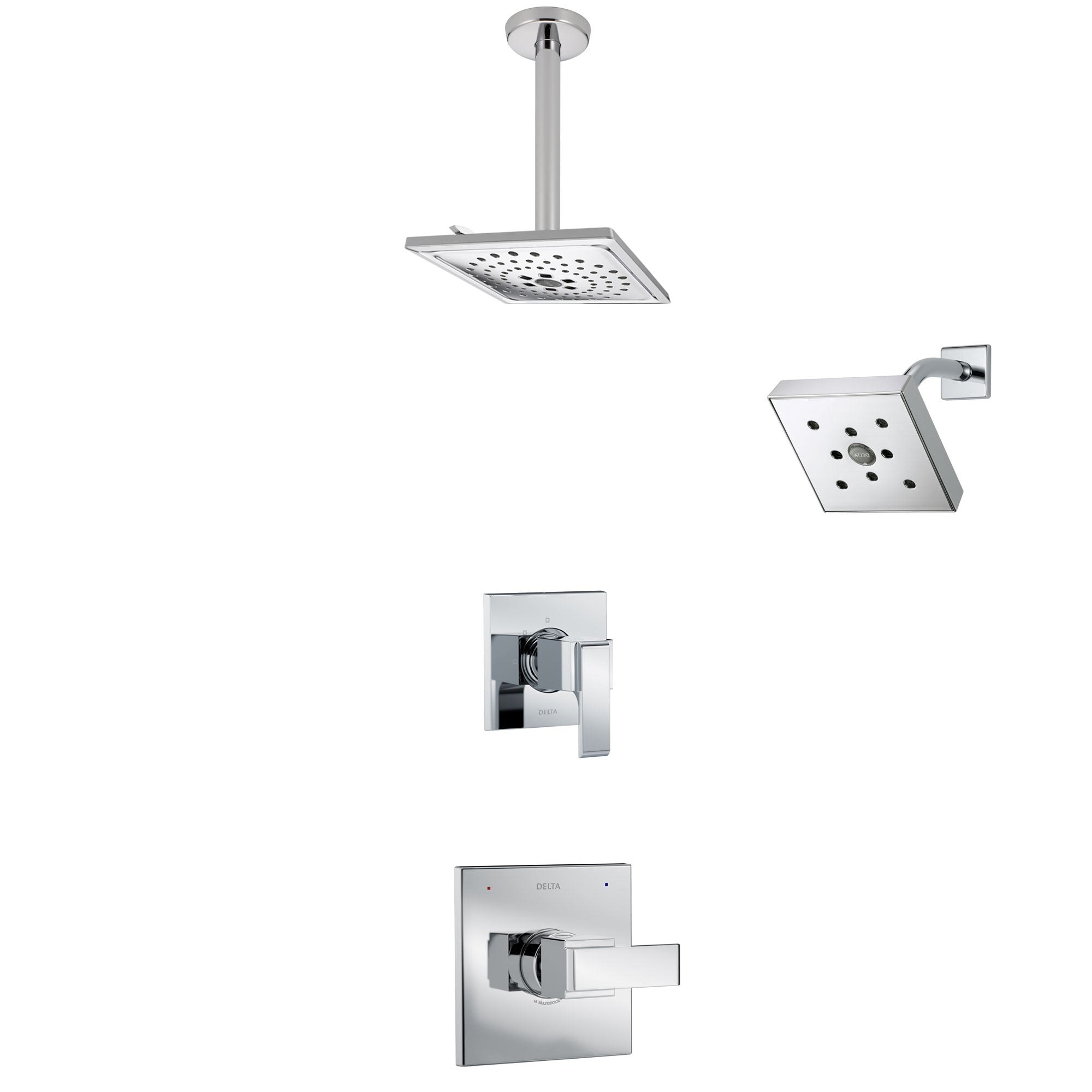 Delta Ara Chrome Finish Shower System with Control Handle, 3-Setting Diverter, Showerhead, and Ceiling Mount Showerhead SS1426713