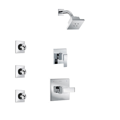 Delta Ara Chrome Finish Shower System with Control Handle, 3-Setting Diverter, Showerhead, and 3 Body Sprays SS1426721