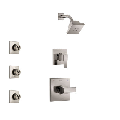 Delta Ara Stainless Steel Finish Shower System with Control Handle, 3-Setting Diverter, Showerhead, and 3 Body Sprays SS142672SS2