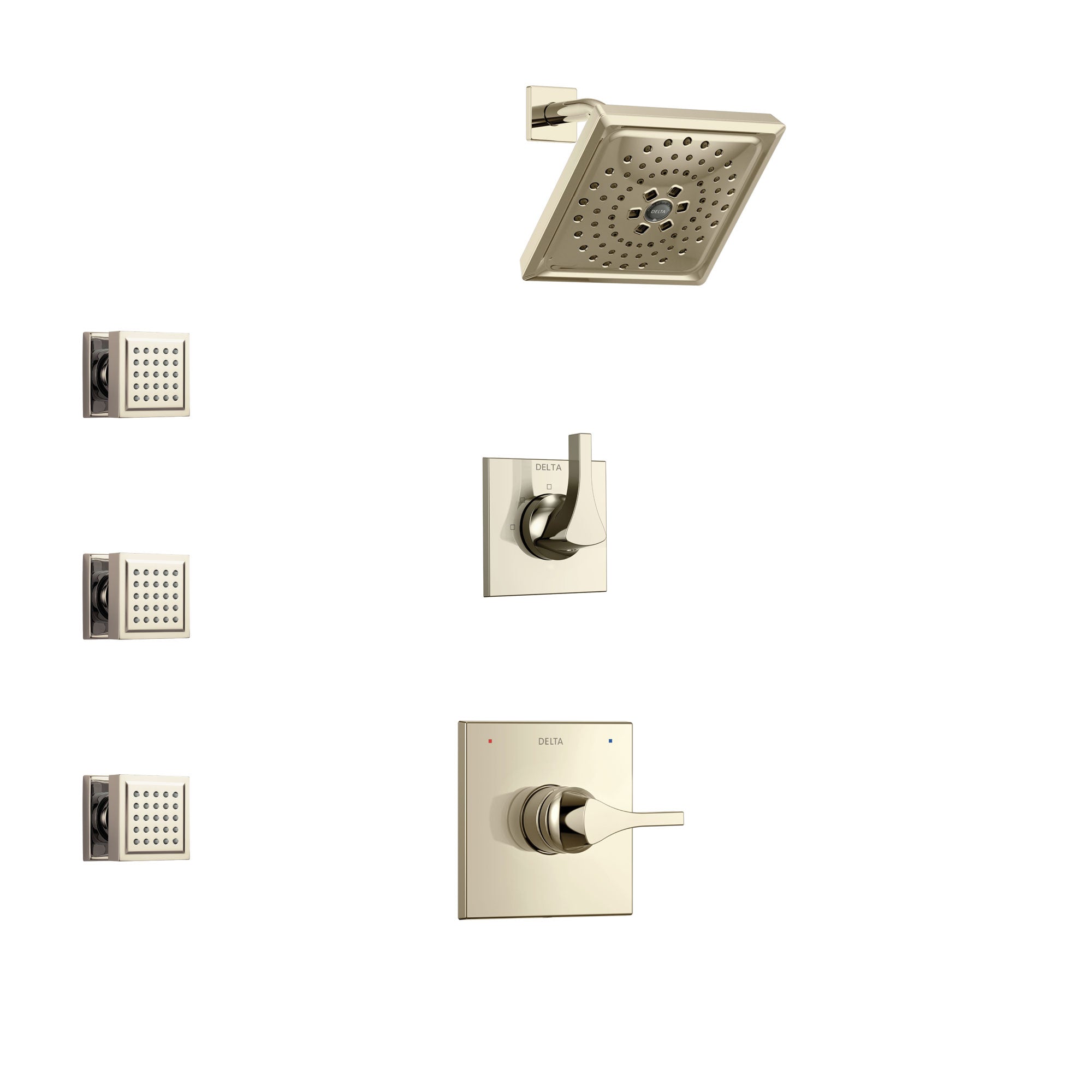 Delta Zura Polished Nickel Finish Shower System with Control Handle, 3-Setting Diverter, Showerhead, and 3 Body Sprays SS14274PN1