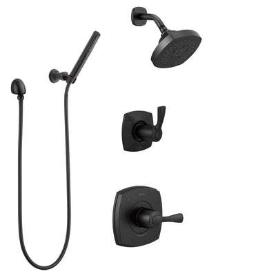 Delta Stryke Matte Black Finish Modern Diverter Shower System with Hand Shower and Wall Mounted Multi-Setting Showerhead SS142763BL4