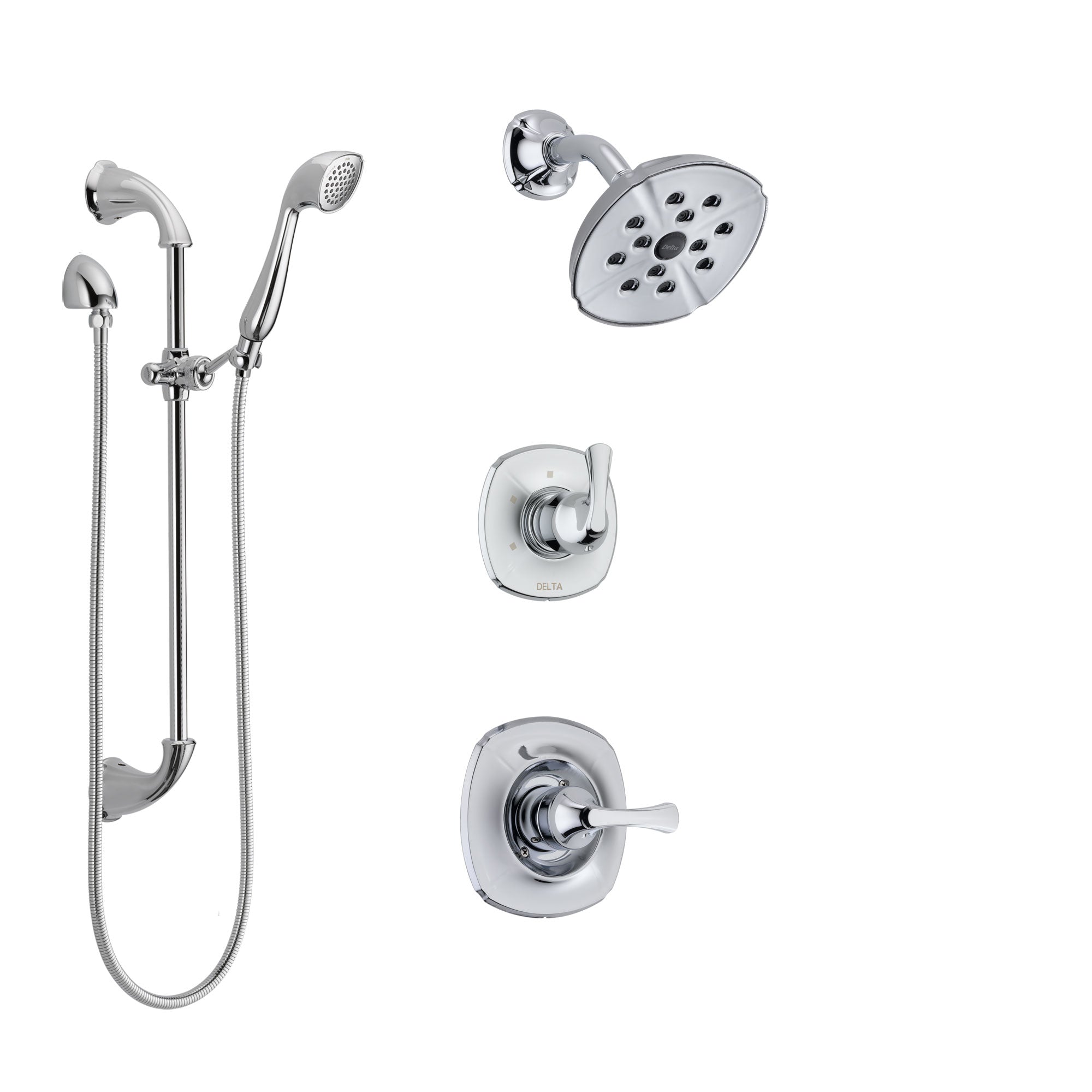 Delta Addison Chrome Finish Shower System with Control Handle, 3-Setting Diverter, Showerhead, and Hand Shower with Slidebar SS1429215