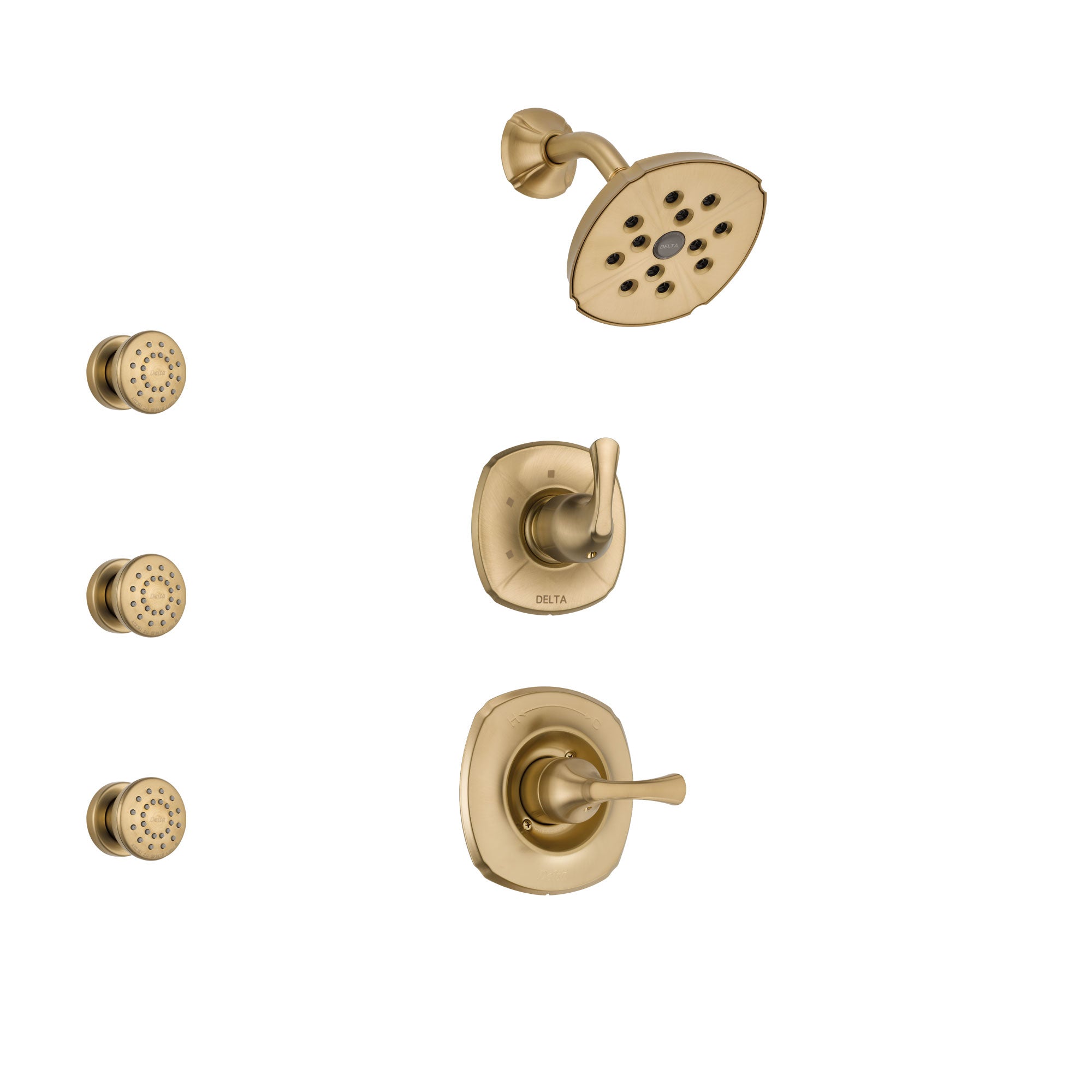 Delta Addison Champagne Bronze Finish Shower System with Control Handle, 3-Setting Diverter, Showerhead, and 3 Body Sprays SS14292CZ1