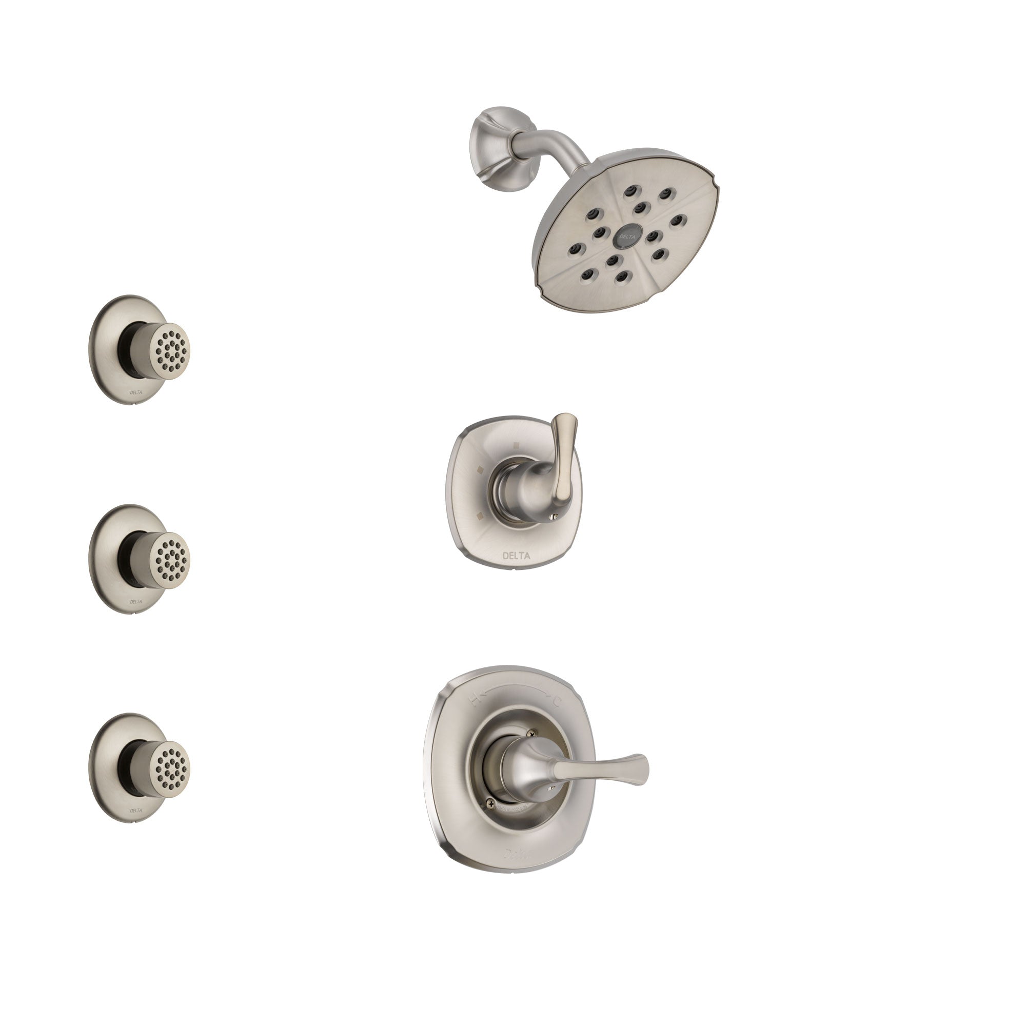 Delta Addison Stainless Steel Finish Shower System with Control Handle, 3-Setting Diverter, Showerhead, and 3 Body Sprays SS14292SS2
