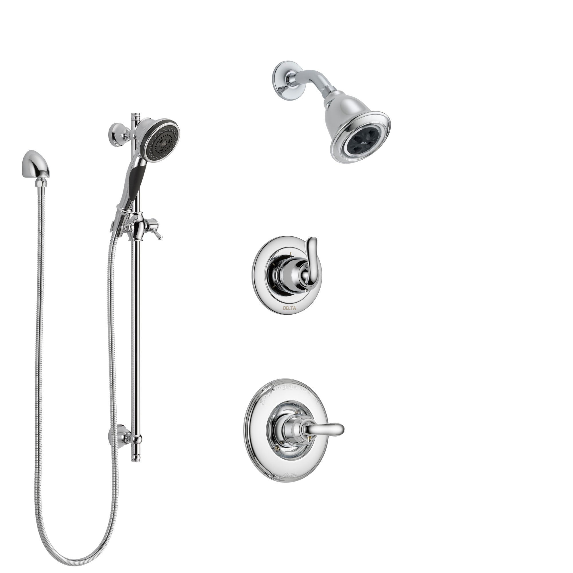 Delta Linden Chrome Finish Shower System with Control Handle, 3-Setting Diverter, Showerhead, and Hand Shower with Slidebar SS1429415
