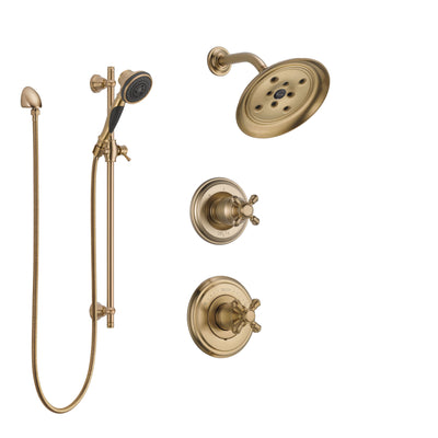 Delta Cassidy Champagne Bronze Finish Shower System with Control Handle, 3-Setting Diverter, Showerhead, and Hand Shower with Slidebar SS142971CZ3