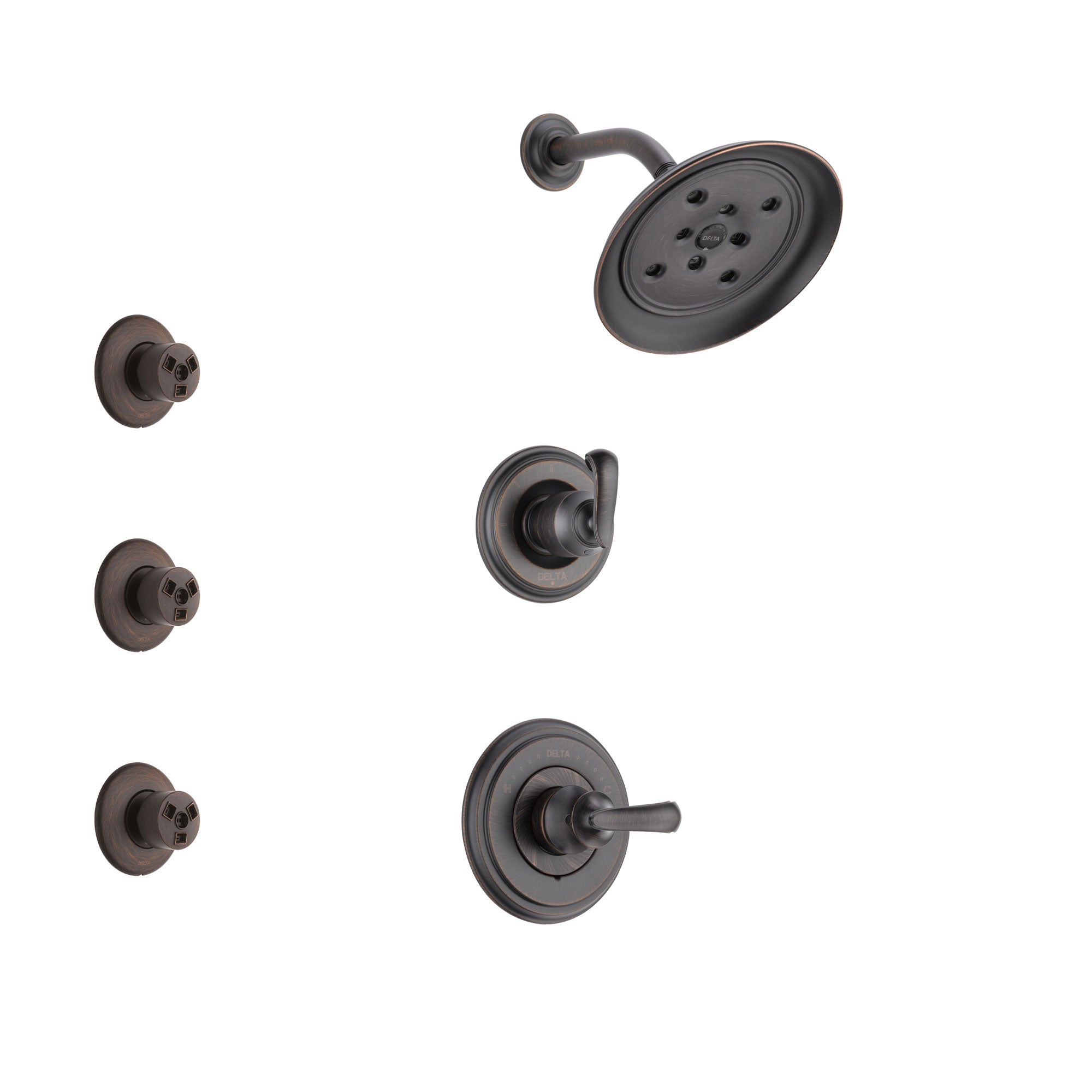 Delta Cassidy Venetian Bronze Finish Shower System with Control Handle, 3-Setting Diverter, Showerhead, and 3 Body Sprays SS142971RB2