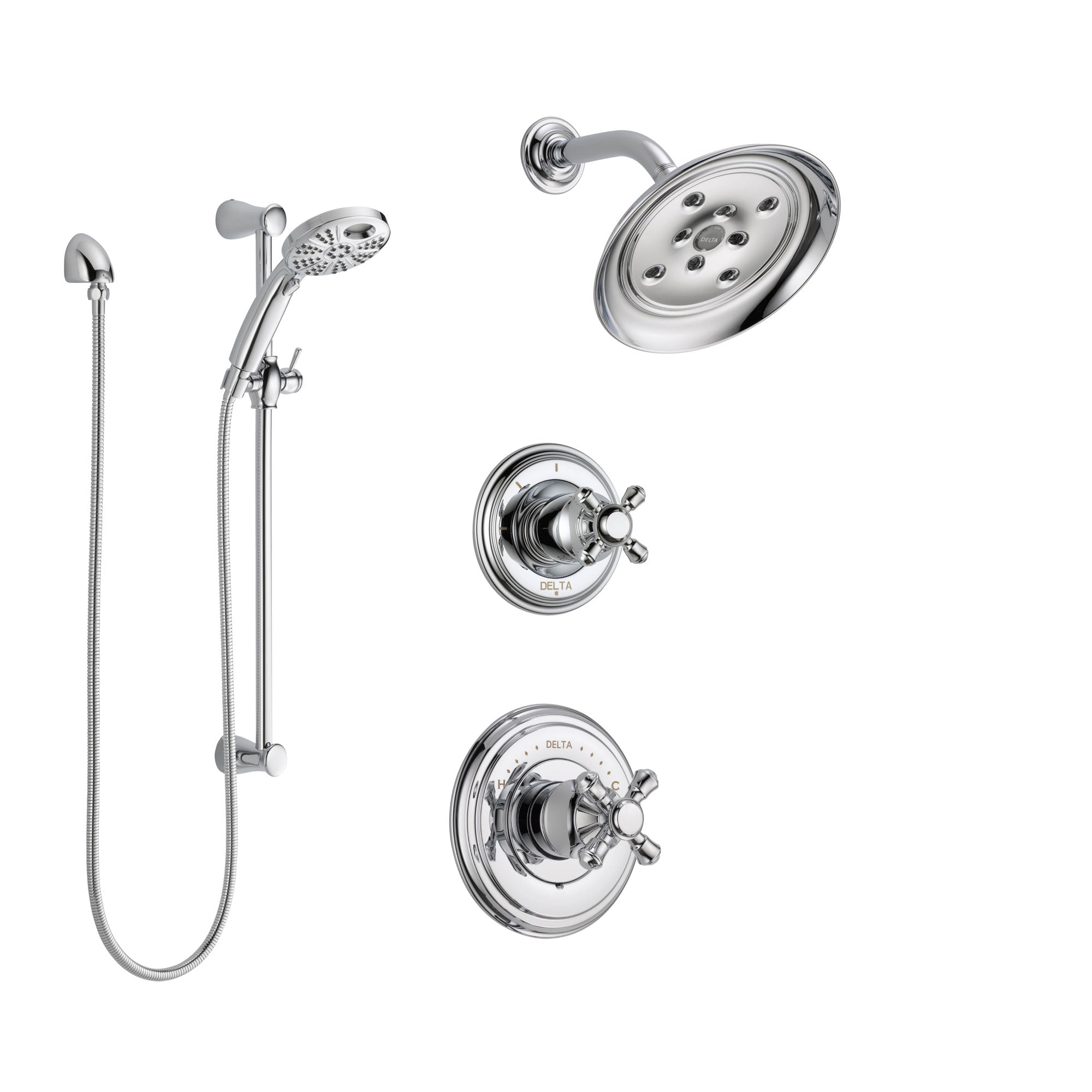 Delta Cassidy Chrome Finish Shower System with Control Handle, 3-Setting Diverter, Showerhead, and Temp2O Hand Shower with Slidebar SS1429724