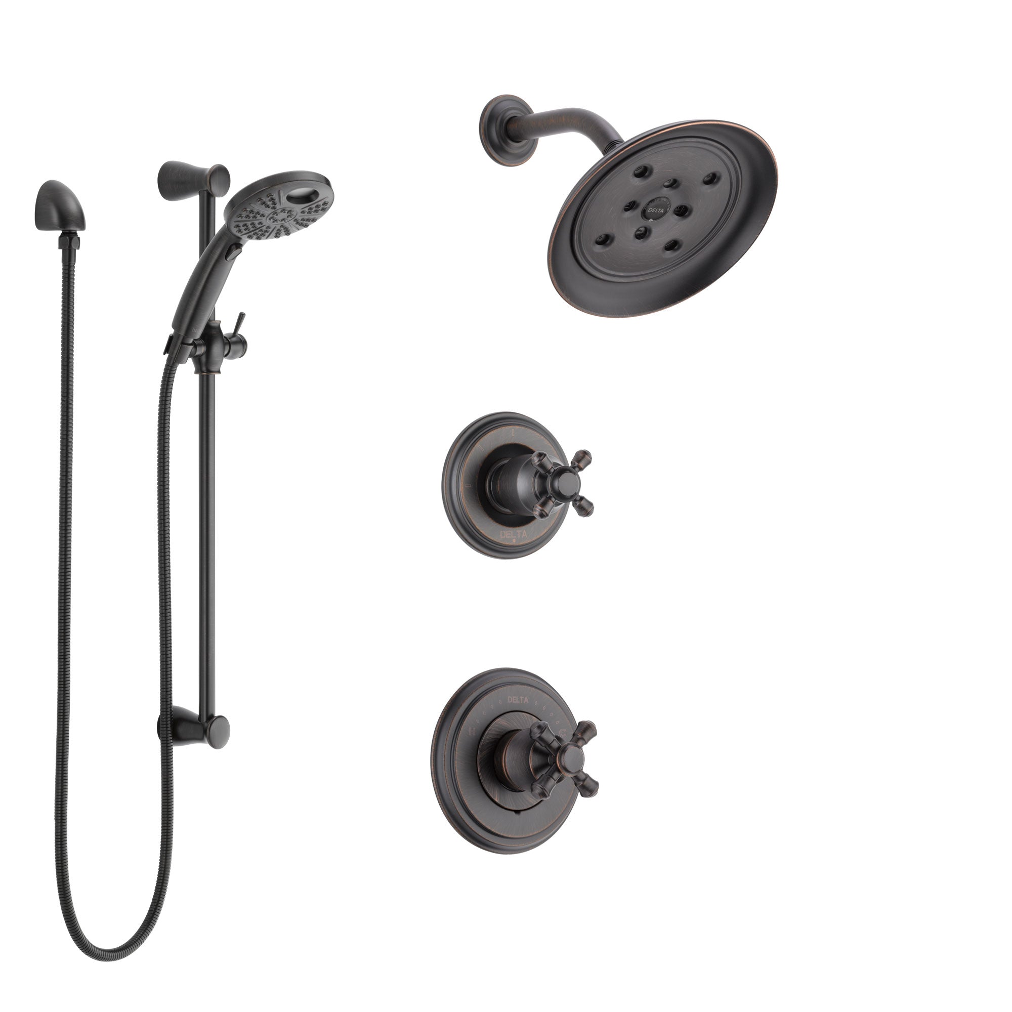 Delta Cassidy Venetian Bronze Finish Shower System with Control Handle, 3-Setting Diverter, Showerhead, & Temp2O Hand Shower with Slidebar SS142972RB4