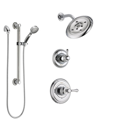 Delta Cassidy Chrome Finish Shower System with Control Handle, 3-Setting Diverter, Showerhead, and Hand Shower with Grab Bar SS1429733