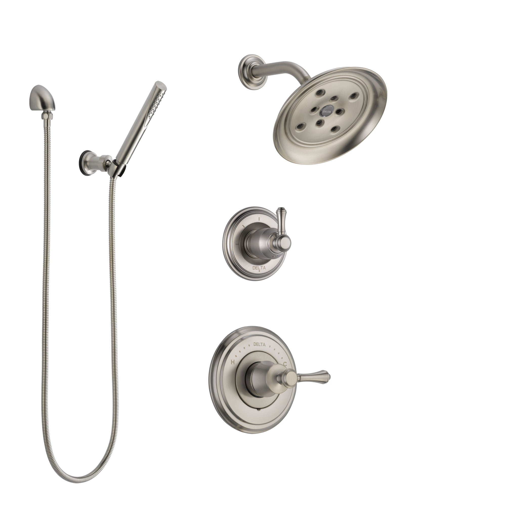 Delta Cassidy Stainless Steel Finish Shower System with Control Handle, 3-Setting Diverter, Showerhead, and Hand Shower with Wall Bracket SS142973SS5