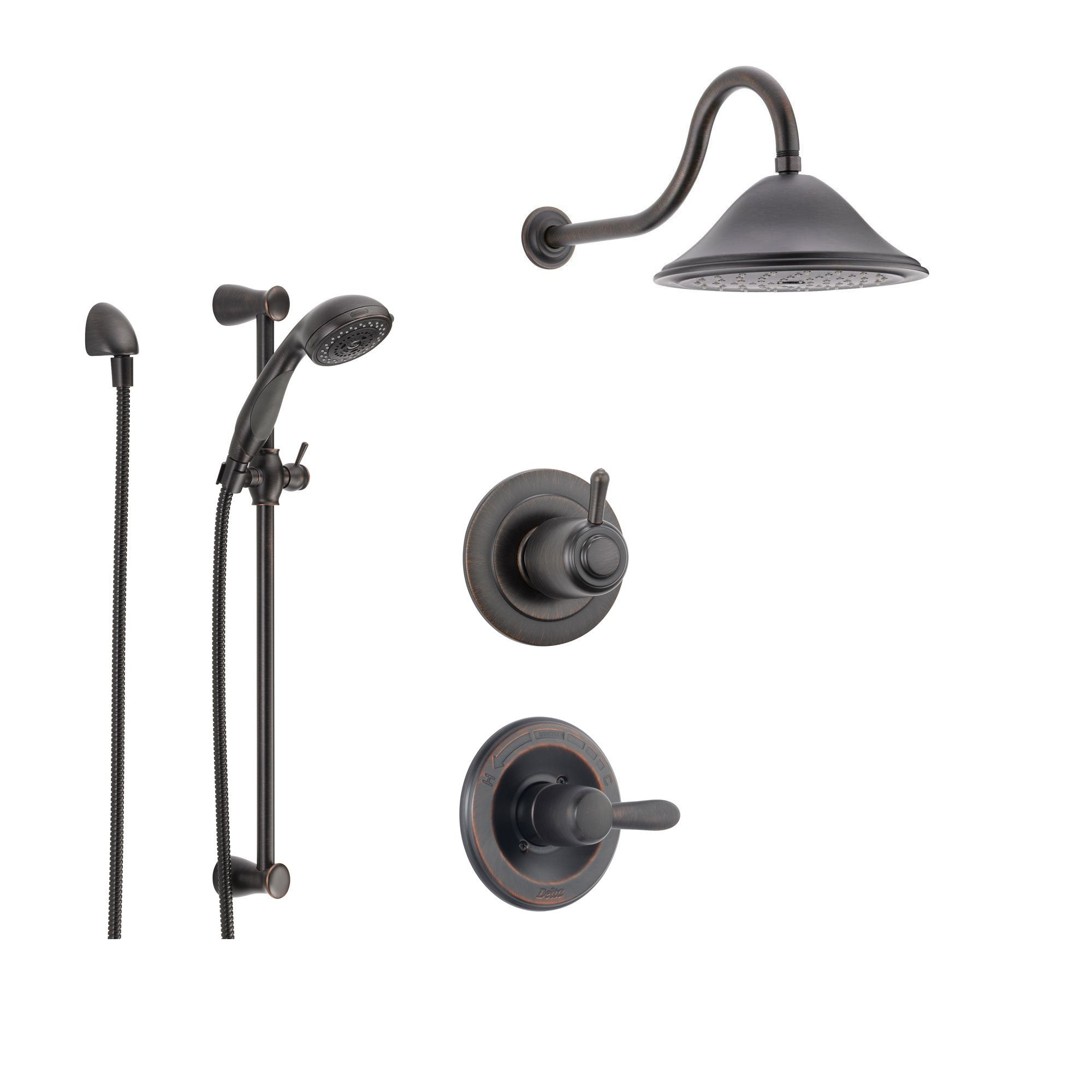 Delta Lahara Venetian Bronze Shower System with Normal Shower Handle, 3-setting Diverter, Large Rain Showerhead, and Handheld Shower SS143881RB