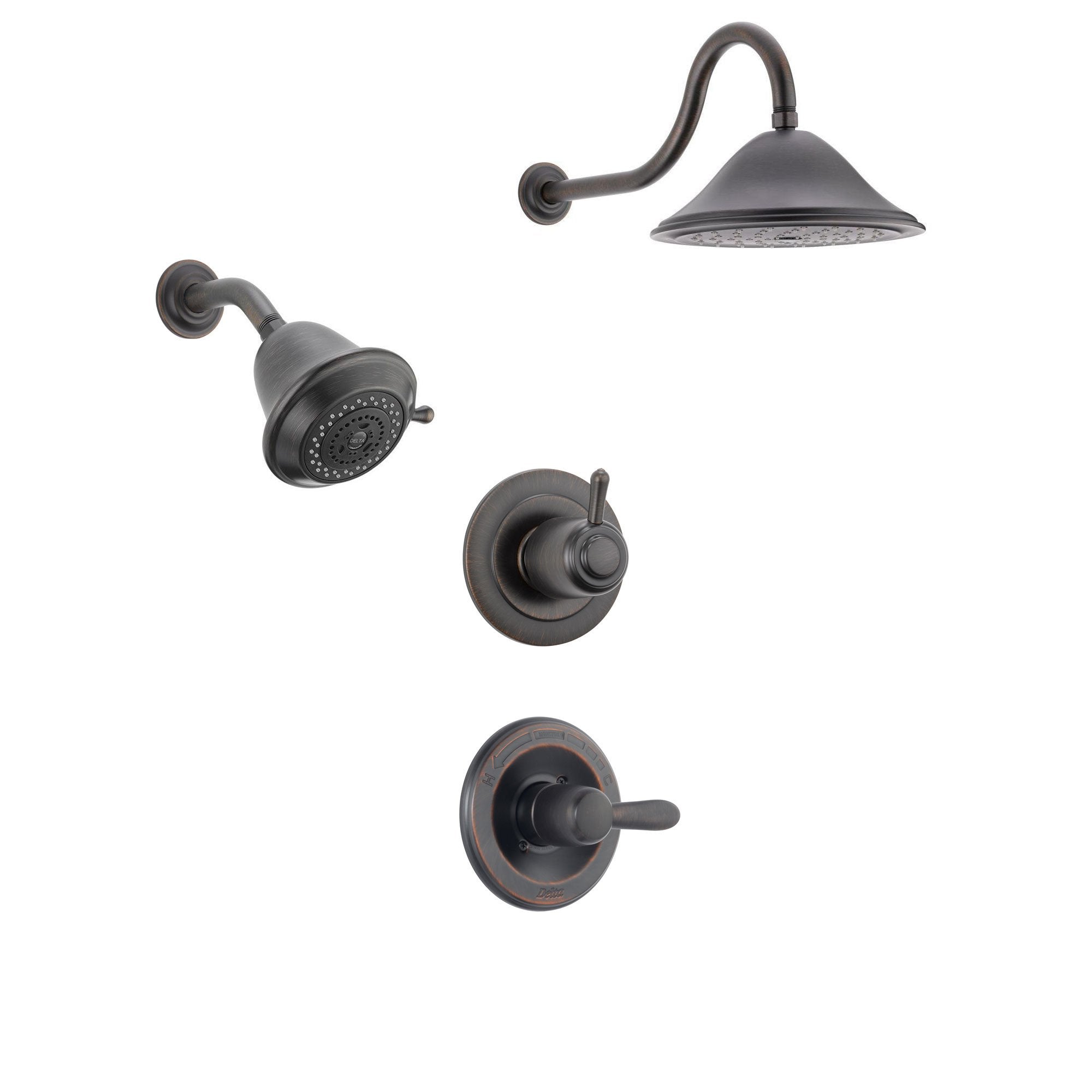 Delta Lahara Venetian Bronze Shower System with Normal Shower Handle, 3-setting Diverter, Large Rain Showerhead, and Smaller Wall Mount Showerhead SS143883RB