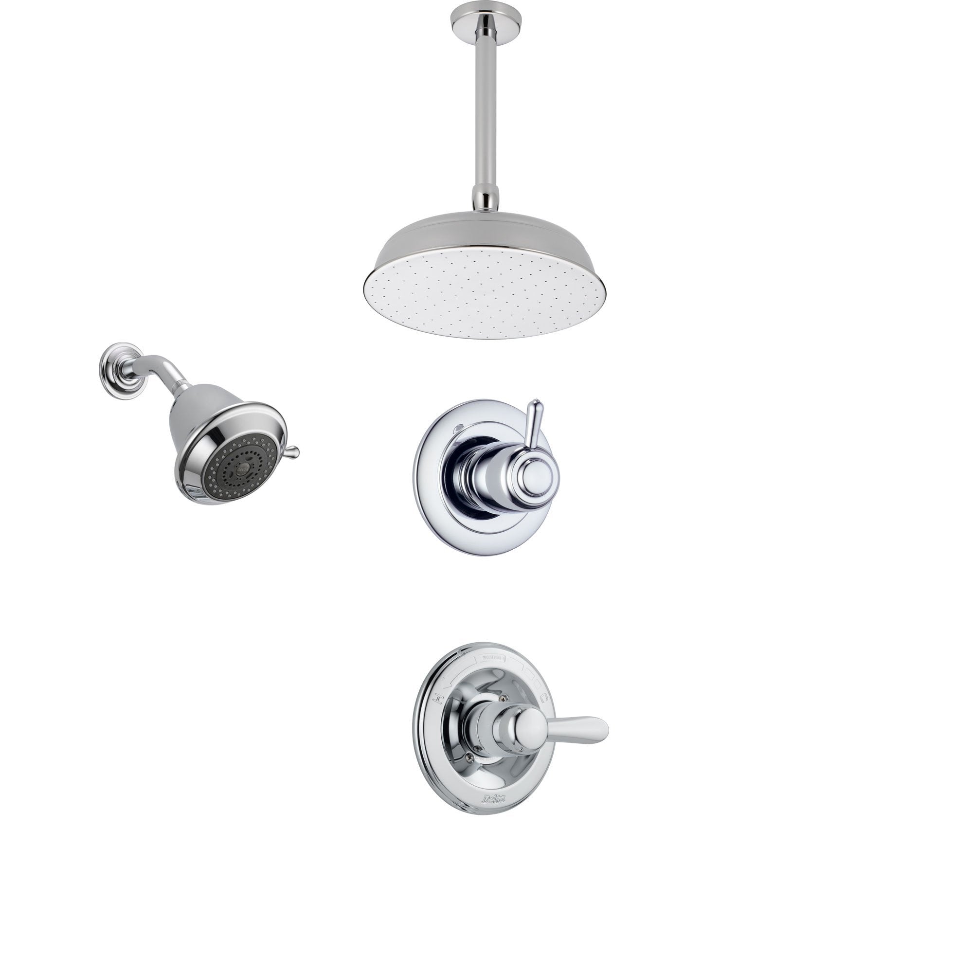 Delta Lahara Chrome Shower System with Normal Shower Handle, 3-setting Diverter, Large Ceiling Mount Rain Showerhead, and Wall Mount Showerhead SS143883