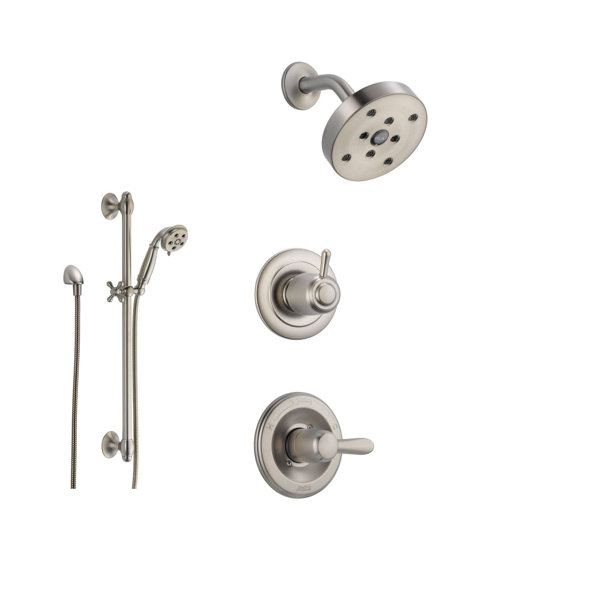 Delta Lahara Stainless Steel Shower System with Normal Shower Handle, 3-setting Diverter, Modern Round Showerhead, and Handheld Shower SS143885SS