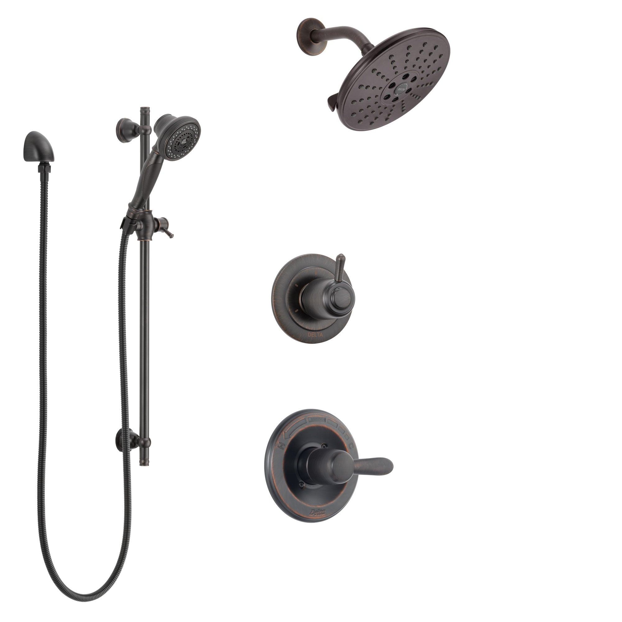 Delta Lahara Venetian Bronze Finish Shower System with Control Handle, 3-Setting Diverter, Showerhead, and Hand Shower with Slidebar SS1438RB1