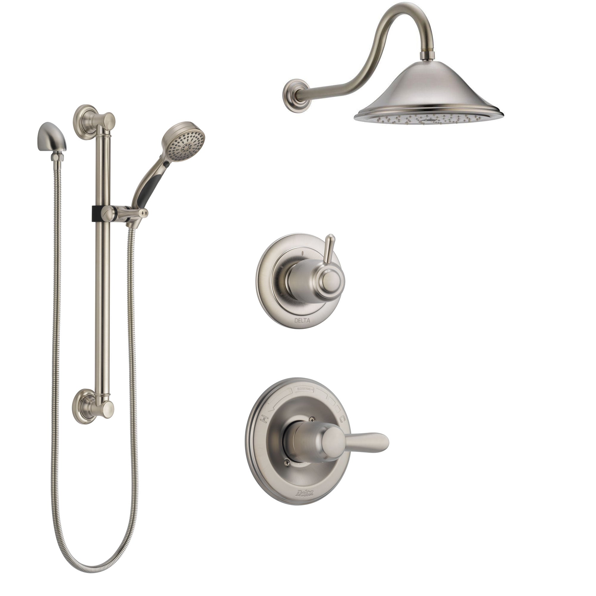 Delta Lahara Stainless Steel Finish Shower System with Control Handle, 3-Setting Diverter, Showerhead, and Hand Shower with Grab Bar SS1438SS1