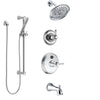Delta Cassidy Chrome Finish Tub and Shower System with Temp2O Control Handle, 3-Setting Diverter, Showerhead, and Hand Shower with Slidebar SS144006